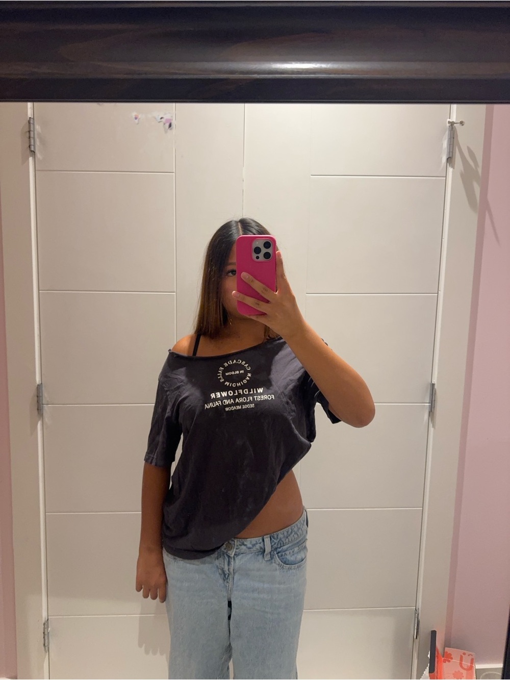 Off-Shoulder Black Graphic Women’s Tee